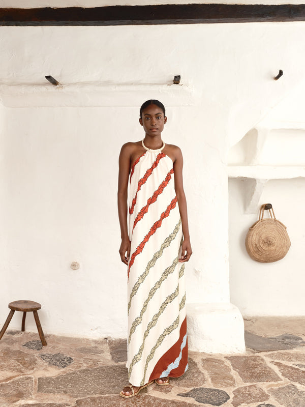 Ipanema Cotton Maxi Dress / Ivory Striped Helechos